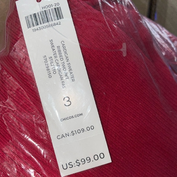 Chico’s Red Ribbed Two-Pocket Cardigan Sweater - Picture 4 of 9